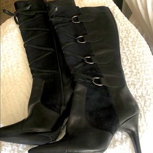 Via Spiga Leather Suede Black High Heel Boots